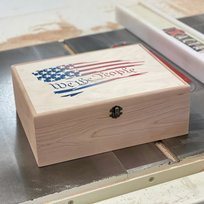 We the People American Flag Wooden Box - Patriotic Keepsake Storage - The Designcraft Studio