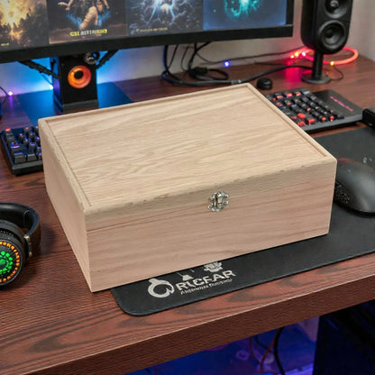 4-Row Wooden Card Storage Box - All Natural Oak, Maple, Cherry - Holds 1,500+ Cards - The Designcraft Studio