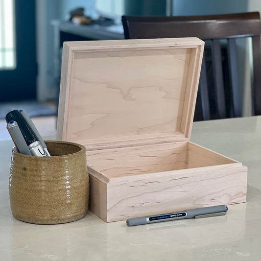 Unfinished Maple Keepsake Box with Hinged Lid - The Designcreaft Studio (8"x6"x3")