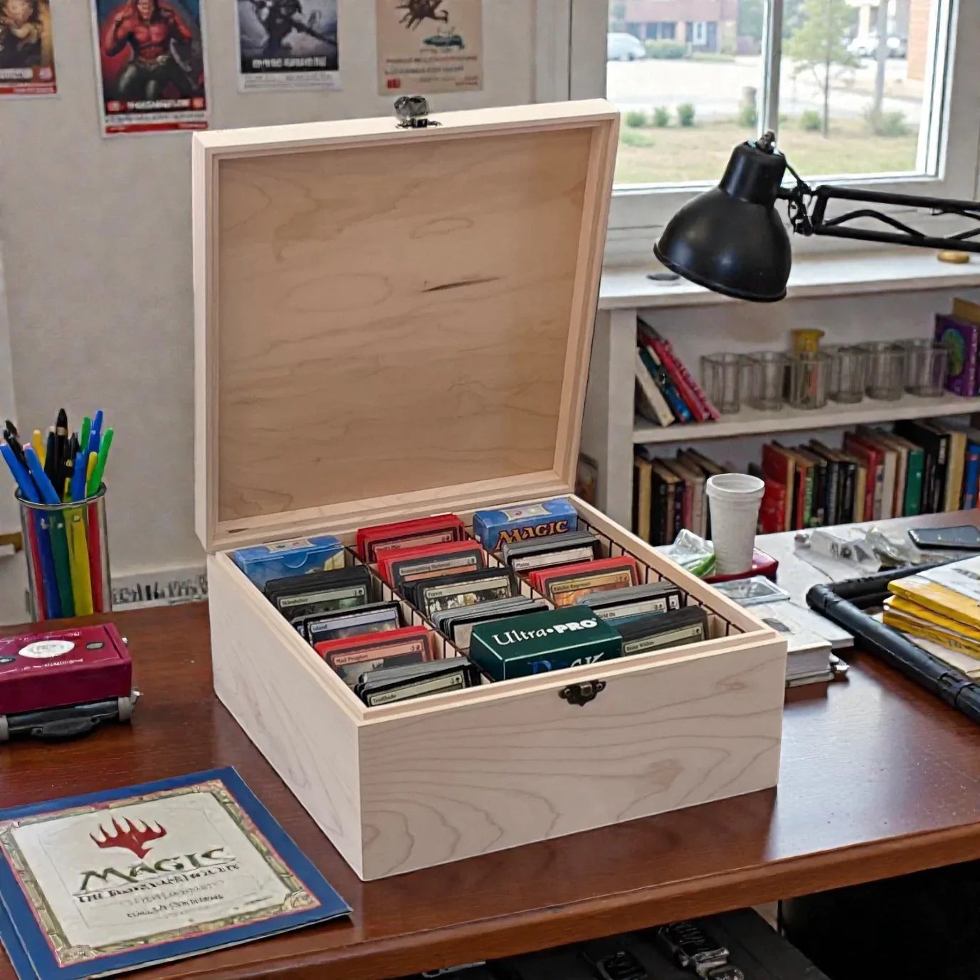 3-Row Wooden Trading Card Storage Box - MTG Commander Deck Box - Holds 1,125+ Cards - The Designcraft Studio