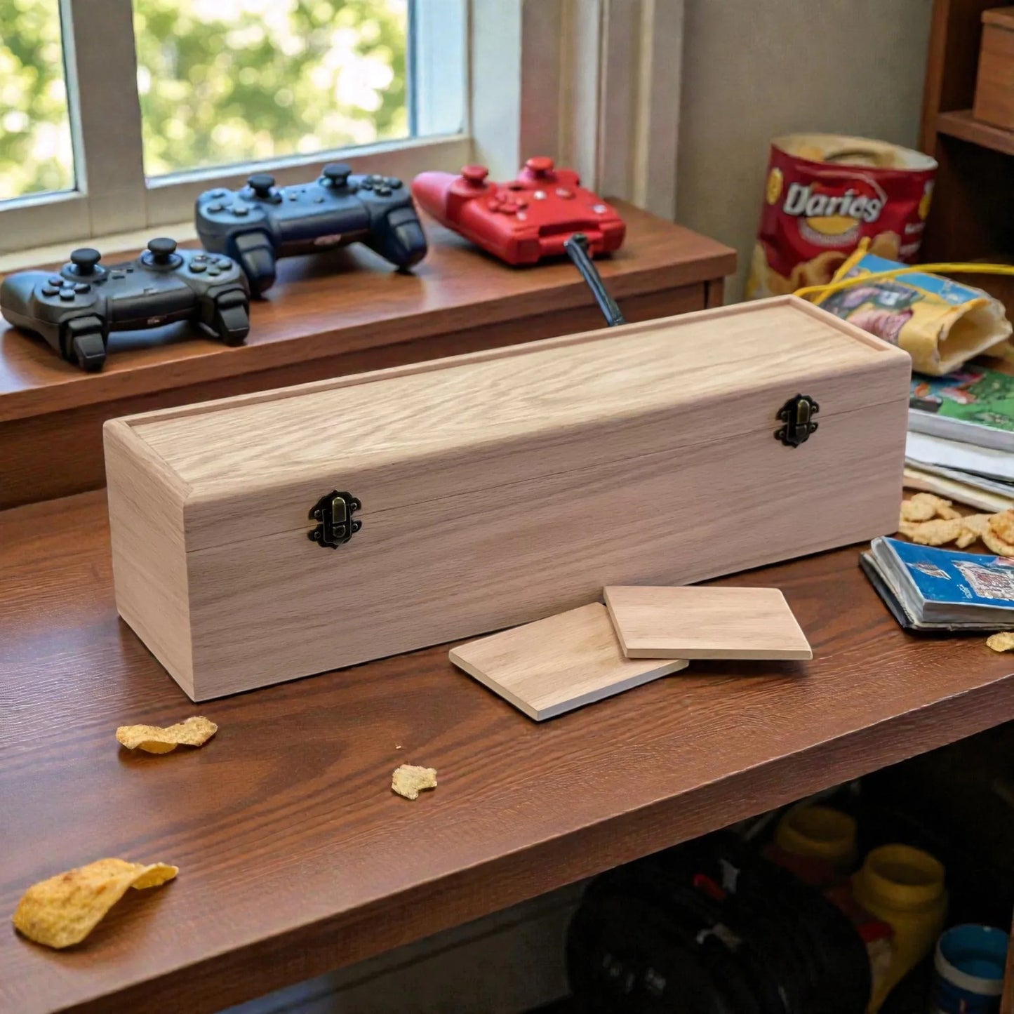 1-Row Wooden Trading Card Storage Box - MTG Deck Box - Holds 750+ Cards - The Designcraft Studio