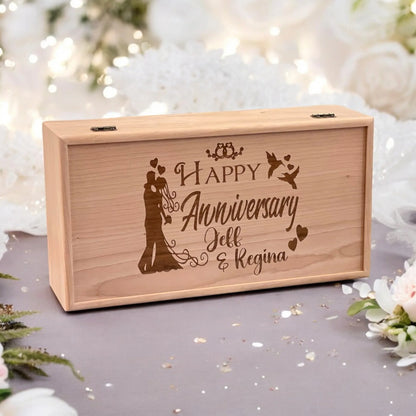 Personalized Anniversary Gift Wine Box for Couples Keepsake Box Memory Box Custom Engraved Anniversary Box for Wedding Gift for Her - The Designcraft Studio