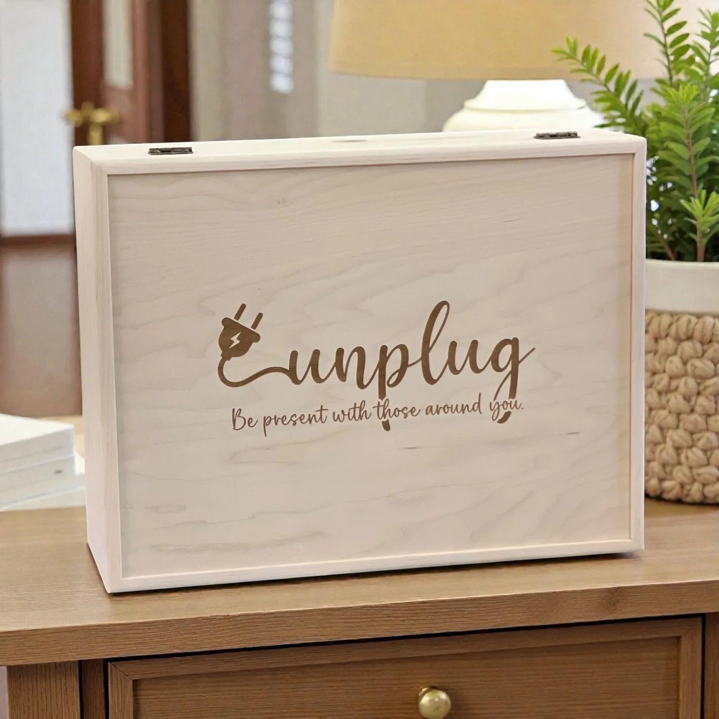 Large Unplug Box Family Phone Lock Up Box Wooden Box to Hold Cell Phones Cell Phone Time Out Cell Phone Charging Station Personalized Box - The Designcraft Studio