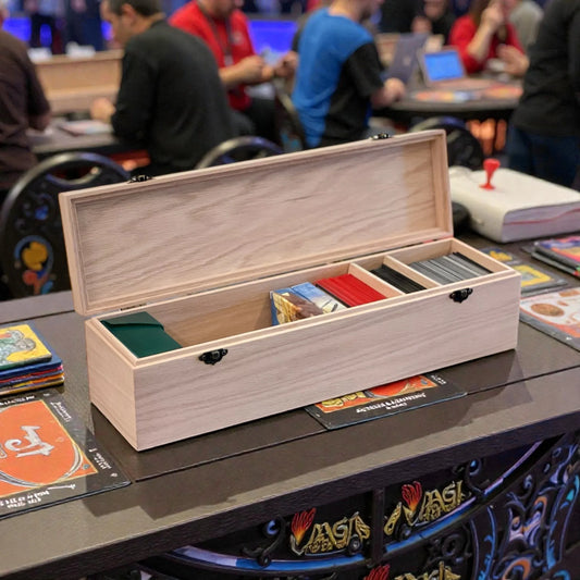 1-Row Wooden Trading Card Storage Box - MTG Deck Box - Holds 750+ Cards - The Designcraft Studio