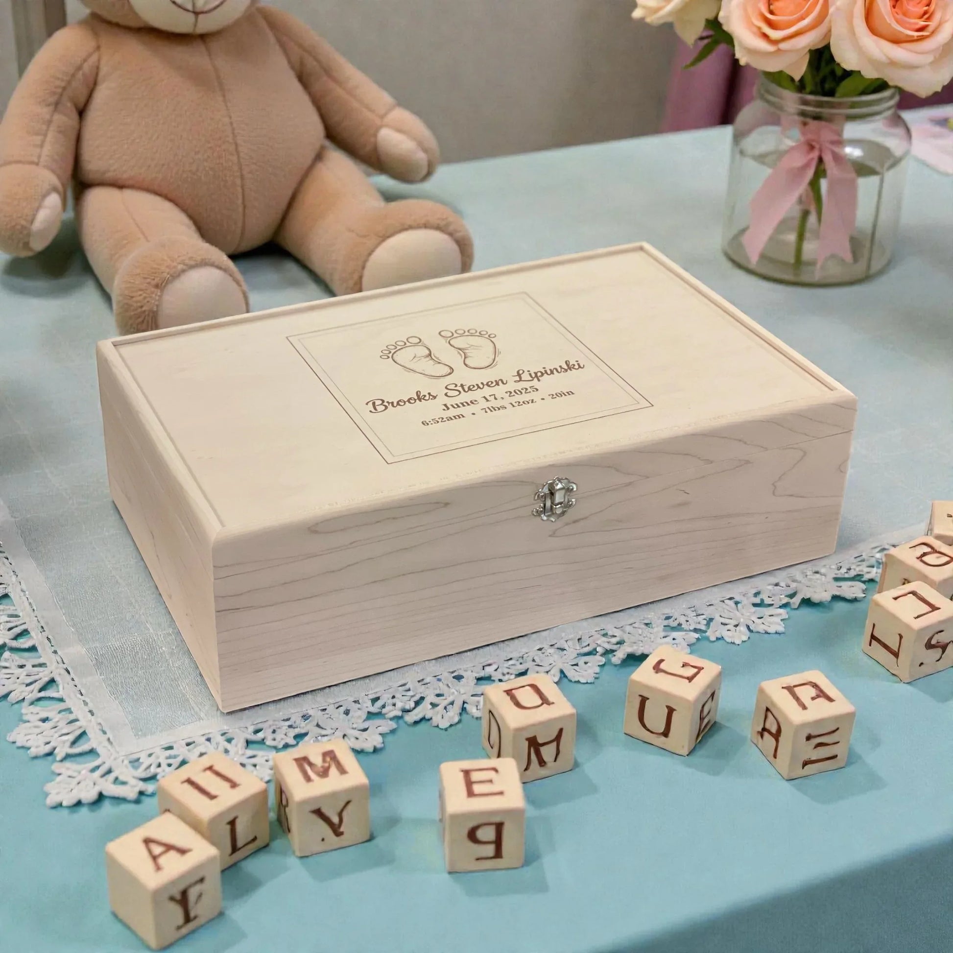 Personalized Baby Memory Box - Handcrafted Wooden Keepsake Gift - All Natural Birth Stats Box - Made in Tennessee - The Designcraft Studio