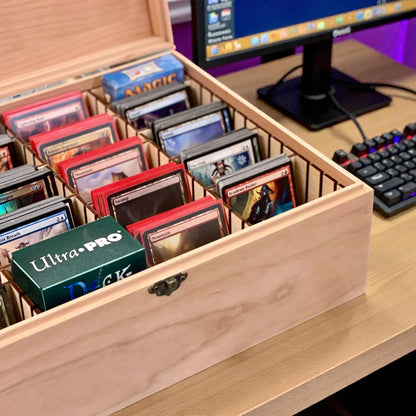 4-Row Wooden Card Storage Box - All Natural Oak, Maple, Cherry - Holds 1,500+ Cards - The Designcraft Studio