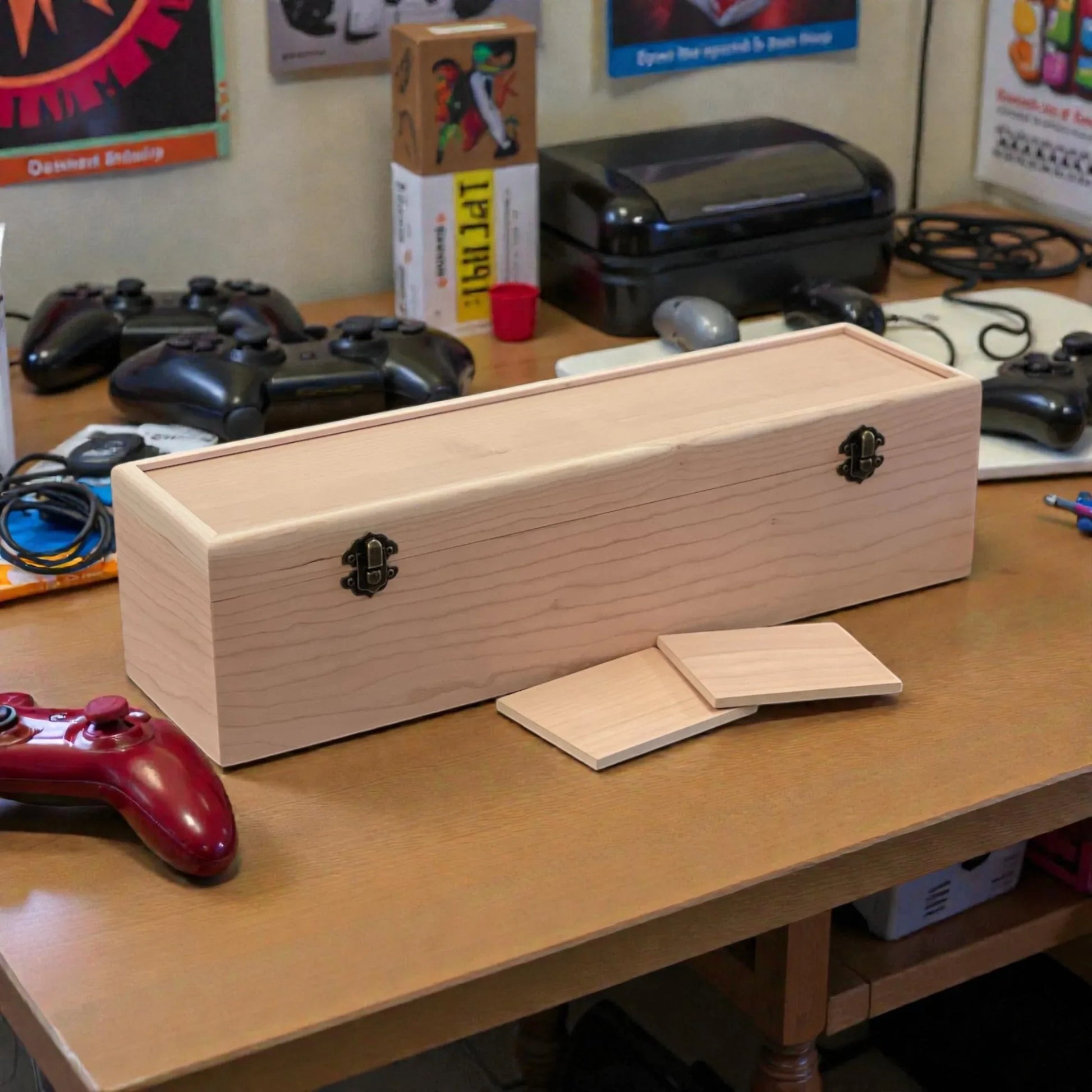 1-Row Wooden Trading Card Storage Box - MTG Deck Box - Holds 750+ Cards - The Designcraft Studio