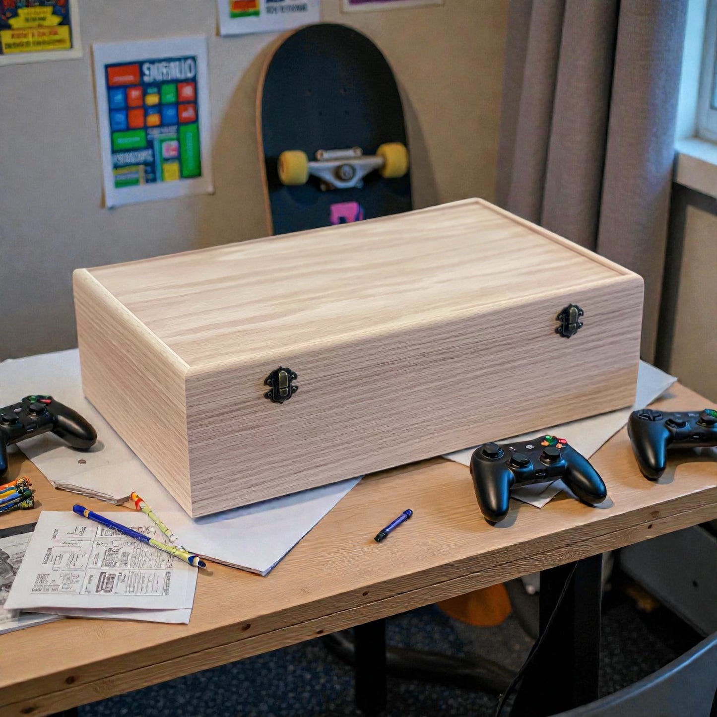 Oak 5-row deck box with antique brass hardware - heirloom quality craftsmanship