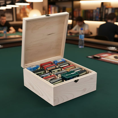mtg cammander box on a gaming table with players behind it