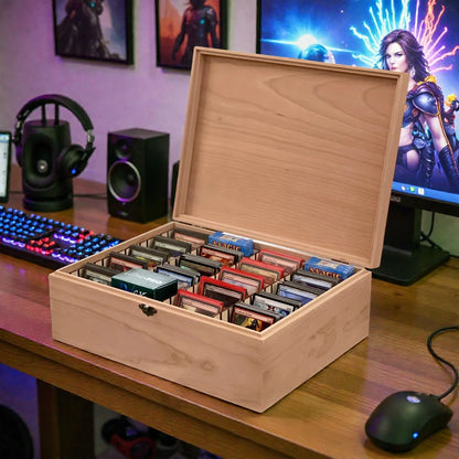 4-Row Wooden Card Storage Box - All Natural Oak, Maple, Cherry - Holds 1,500+ Cards - The Designcraft Studio