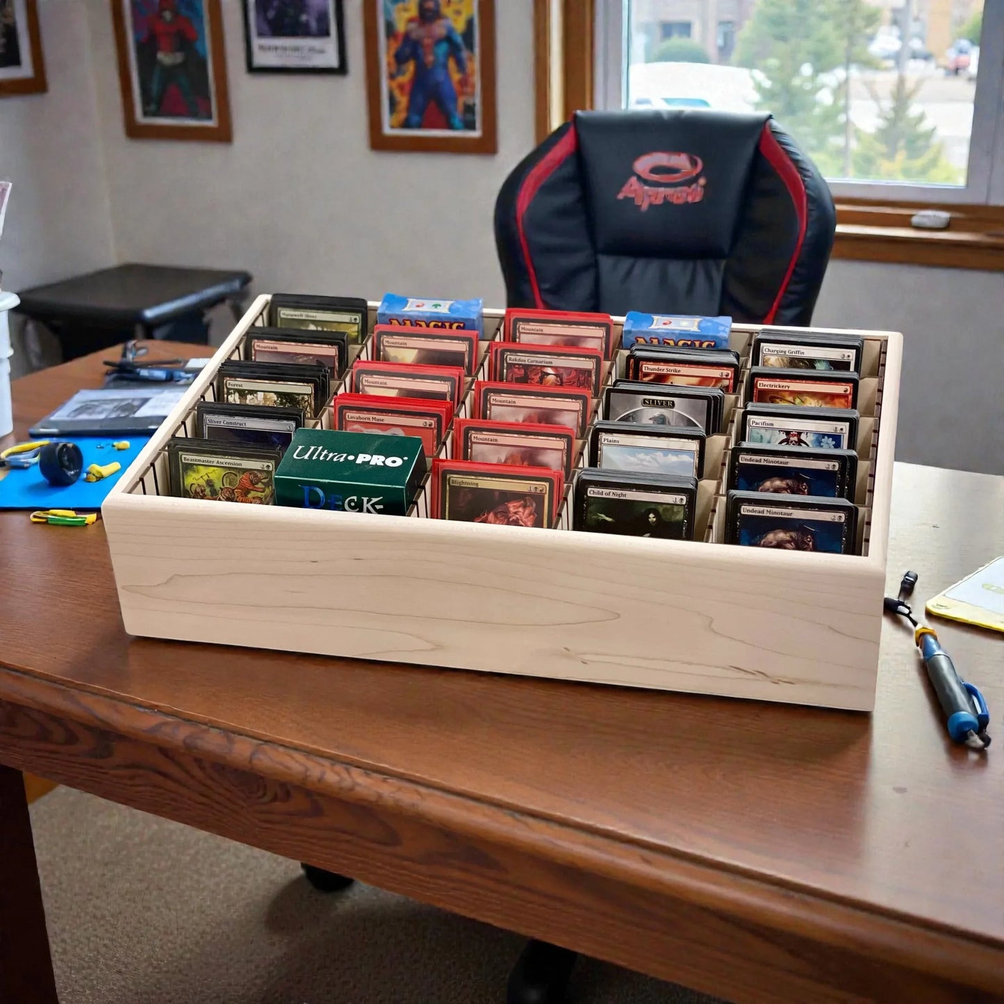 5-Row Wooden Trading Card Storage Tray - Open Design - Holds 1,875+ Cards - The Designcraft Studio