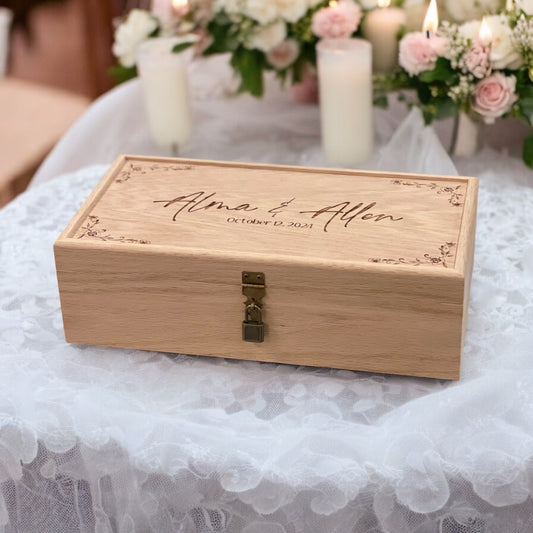 Personalized Wine Box Wedding Wooden Custom Wine Holder Engraved Wine Bottle Gift Box Engagement Wedding Gift for Couple Unity Ceremony