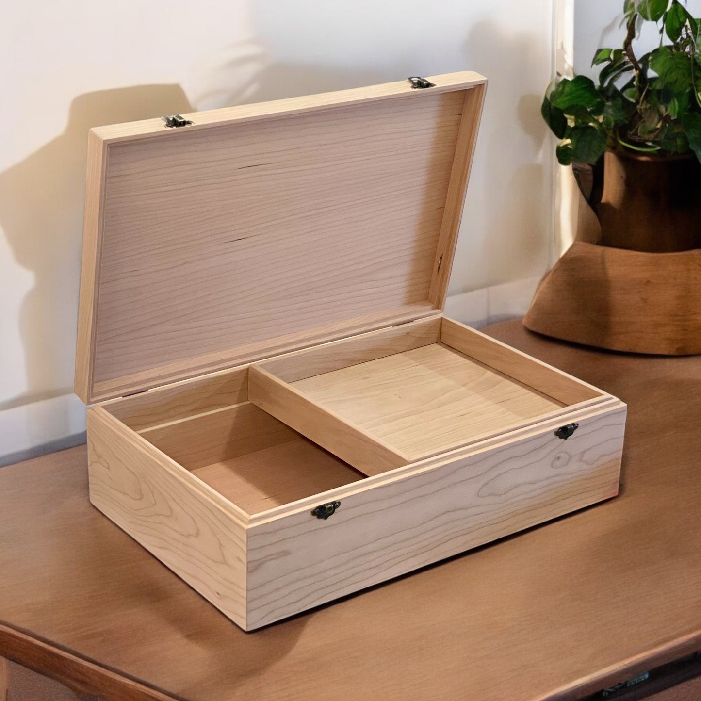 Mens Jewelry Box with Valet Tray Storage Extra Large Wood Box with Mens Dresser Valet Custom Unfinished Wooden Box Personalized Handcrafted