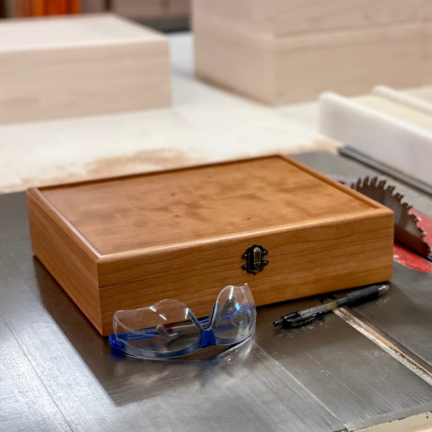 Cherry Wood Box with Satin Lacquer Finish - Mens Valet Box - Handmade by The Designcraft Studio