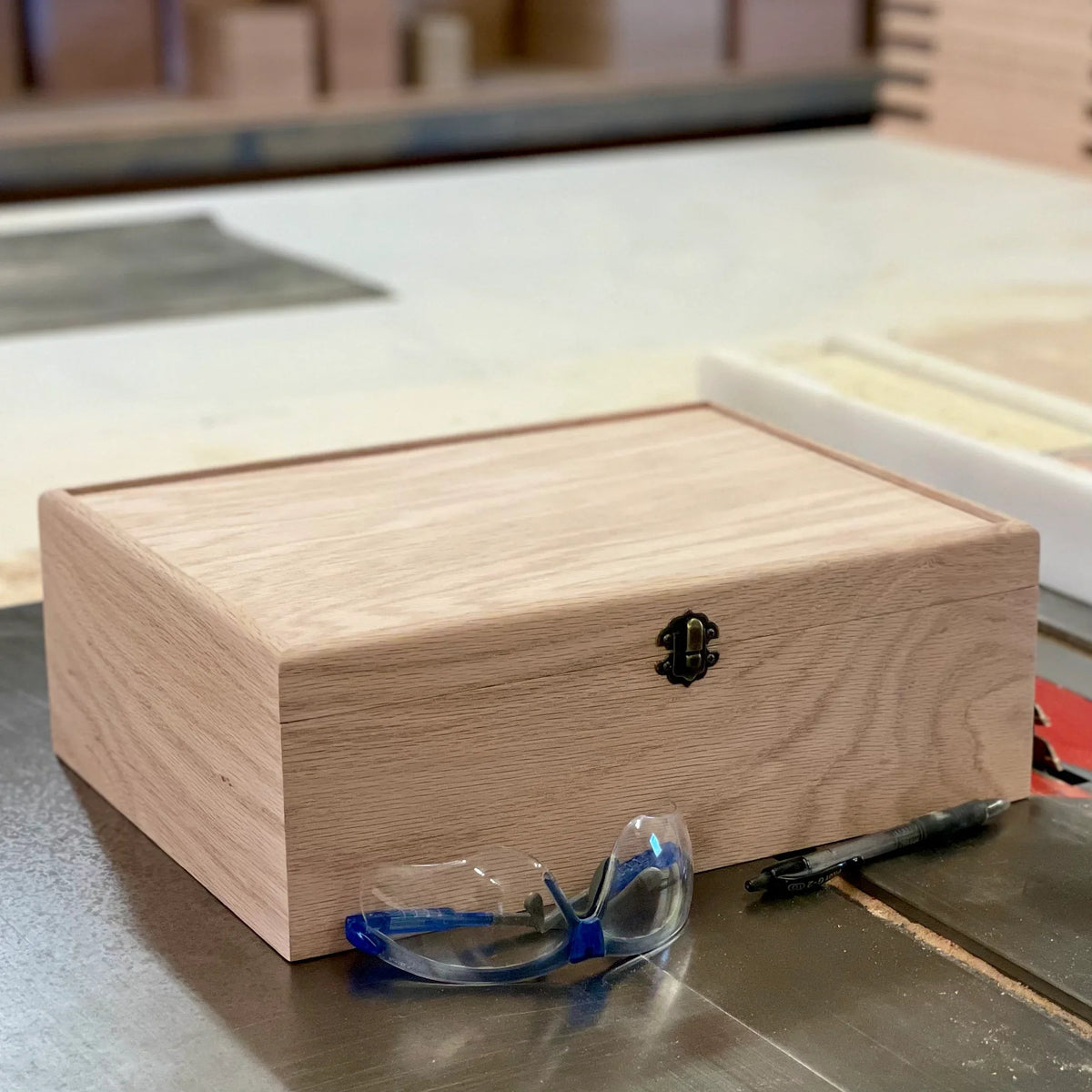 Large unfinished wooden box showing its natural hardwood construction