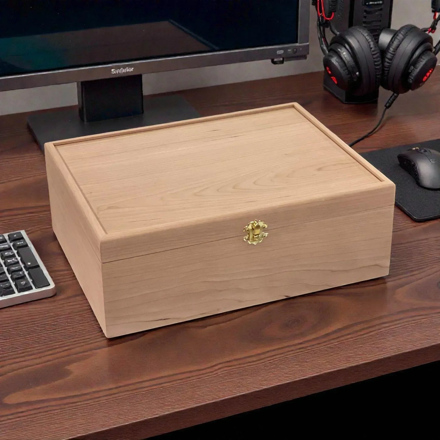 4-Row Wooden Card Storage Box - All Natural Oak, Maple, Cherry - Holds 1,500+ Cards - The Designcraft Studio