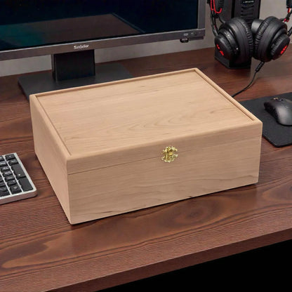 4-Row Wooden Card Storage Box - All Natural Oak, Maple, Cherry - Holds 1,500+ Cards - The Designcraft Studio