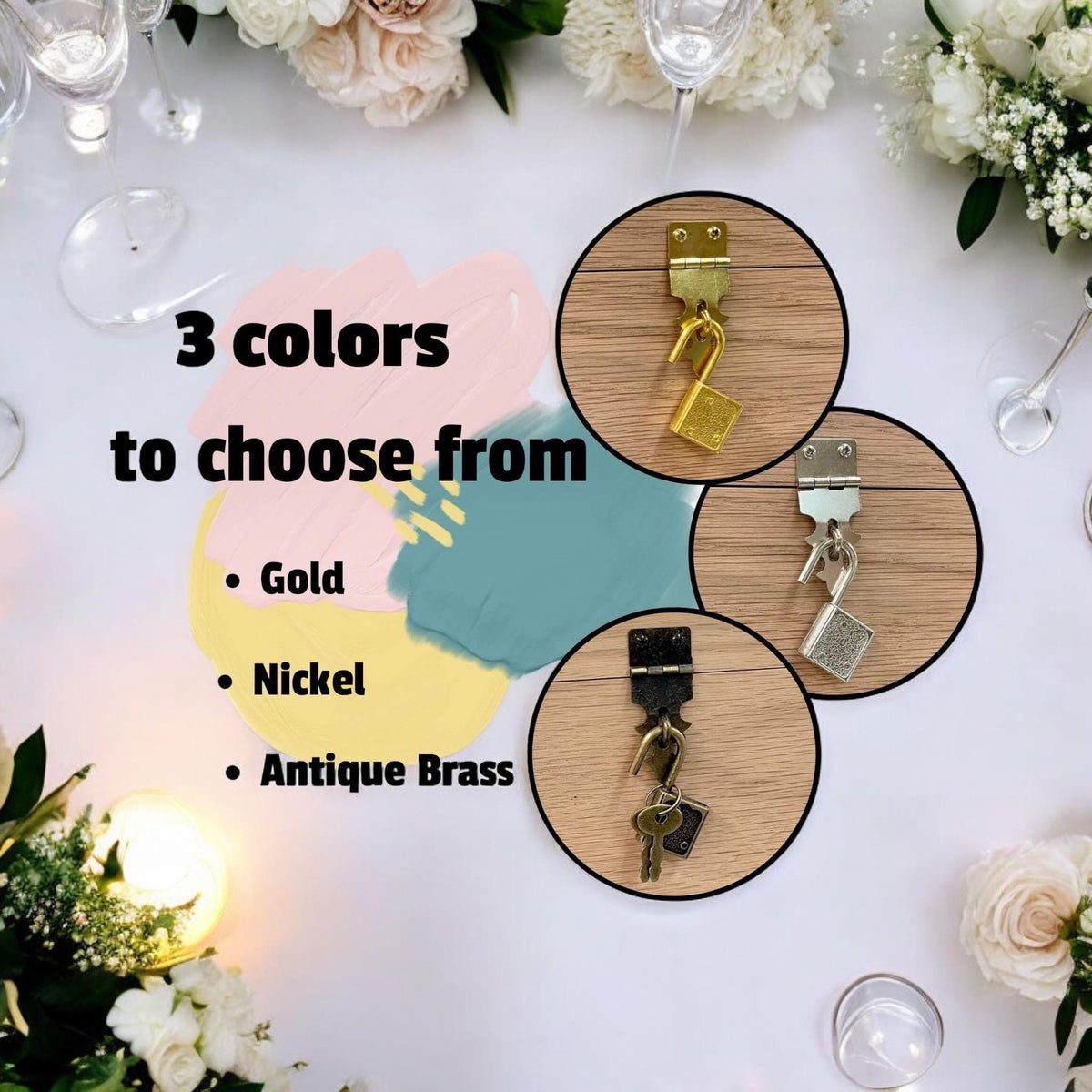 Lock color options: gold, nickel or antique brass