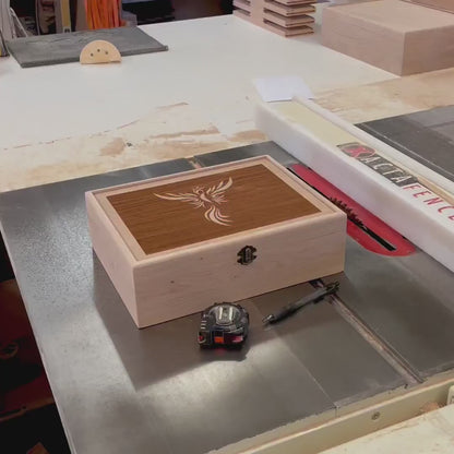 Wooden Tea Box | Phoenix Rising Engraving | Our Classic Handmade Design | Store and Serve Your Favorite Tea | 12 compartment | Tribal Design