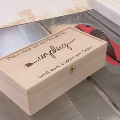 Unplug Box, Custom Engraved Personalized Box, Family Phone Lock Up, Wood Cell Phone Holder, Cell Phone Time Out, Cell Phone Charging Station