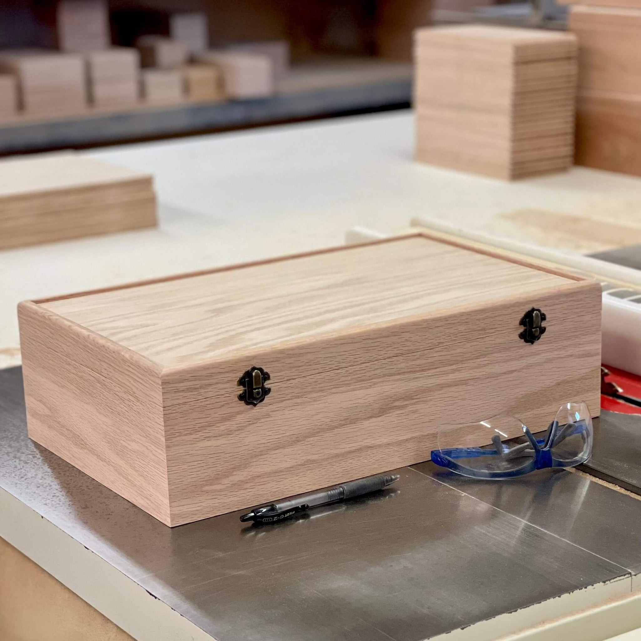 Extra Large Unfinished Wood Box with Lid & Tray Engravable Wooden Bo