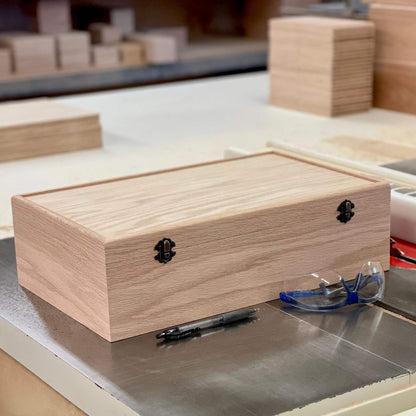 Extra Large Unfinished Wood Box with Lid & Tray | Engravable Wooden Box | Personalized | Handcrafted Wood Storage Box | (Box Shown in Oak) - The Designcraft Studio