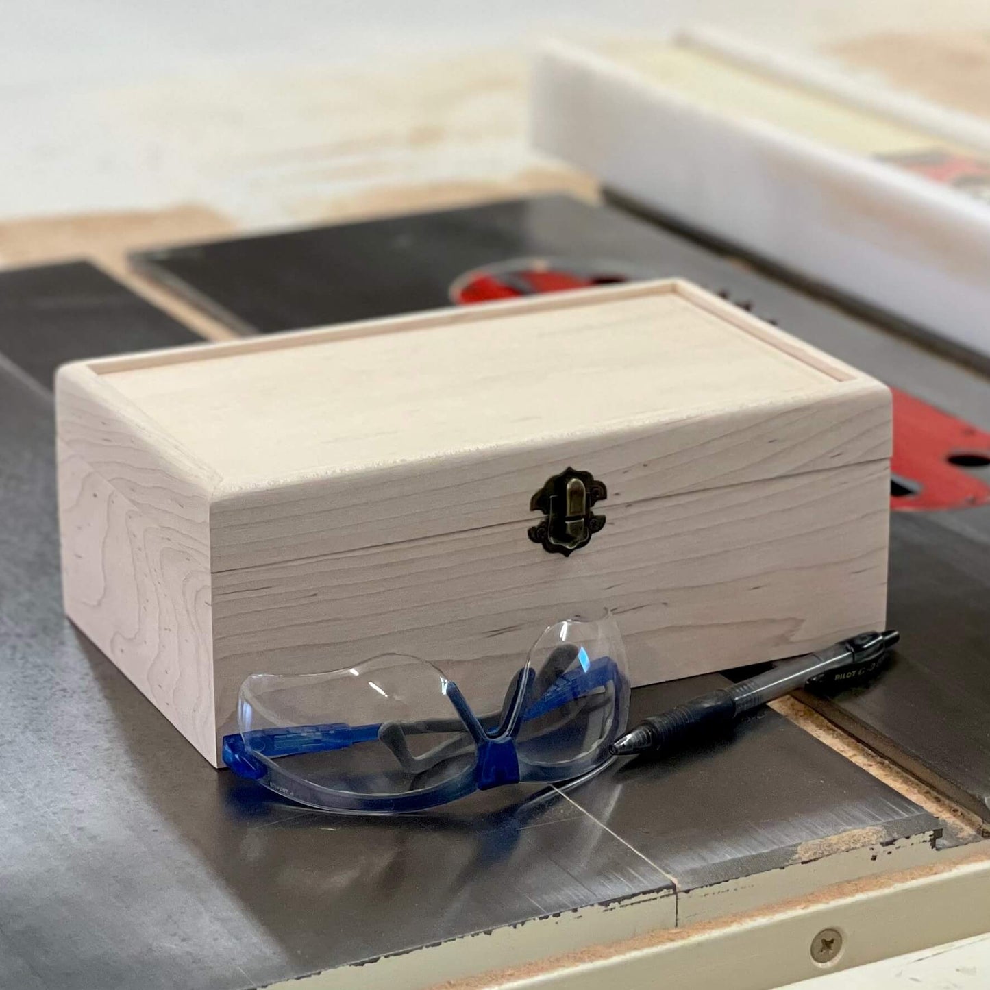 Wooden Box with Hinged Lid | Handmade Unfinished Wood Box | Custom Engravings | 10 x 6 x 3 3/4 | Box Shown in Maple