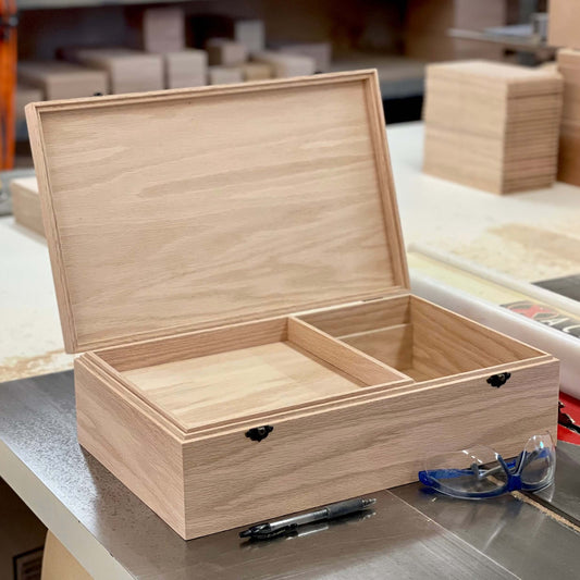 Extra Large Unfinished Wood Box with Lid & Tray | Engravable Wooden Box | Personalized | Handcrafted Wood Storage Box | (Box Shown in Oak)