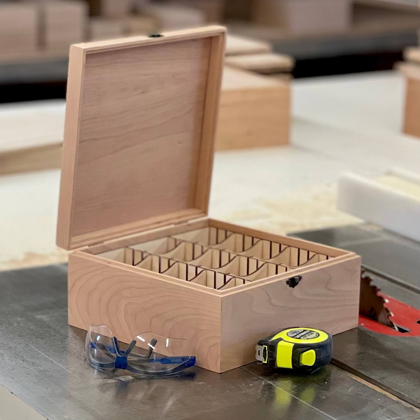 Unfinished Wooden Deck Box with Adjustable Dividers to Organize
