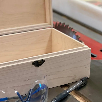Wooden Box with Hinged Lid | Handmade Unfinished Wood Box | Custom Engravings | 10 x 6 x 3 3/4 | Box Shown in Maple - The Designcraft Studio