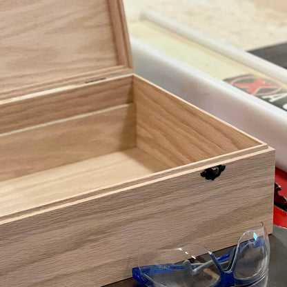 Extra Large Unfinished Wood Box with Lid & Tray | Engravable Wooden Box | Personalized | Handcrafted Wood Storage Box | (Box Shown in Oak) - The Designcraft Studio