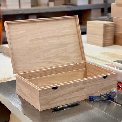 Extra Large Unfinished Wood Box with Lid & Tray | Engravable Wooden Box | Personalized | Handcrafted Wood Storage Box | (Box Shown in Oak) - The Designcraft Studio