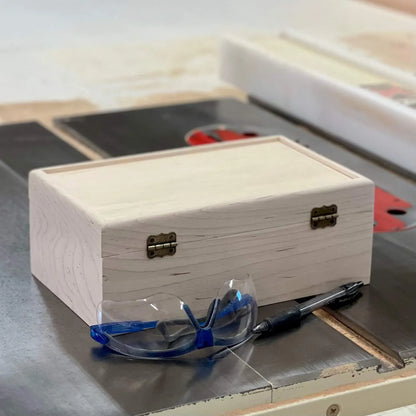 Wooden Box with Hinged Lid | Handmade Unfinished Wood Box | Custom Engravings | 10 x 6 x 3 3/4 | Box Shown in Maple - The Designcraft Studio