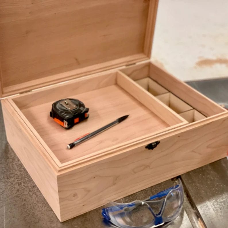 The Designcraft Studio Boxes with trays Large Unfinished Wood Box with Lid & Tray | 12 Removable Compartments | Engravable Wooden Box | Personalized | Handcrafted Wood Storage Box