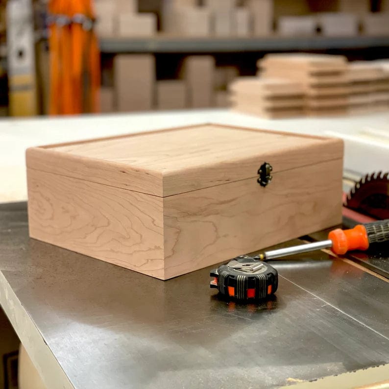 The Designcraft Studio Boxes with trays Large Unfinished Wood Box with Lid & Tray | 12 Removable Compartments | Engravable Wooden Box | Personalized | Handcrafted Wood Storage Box