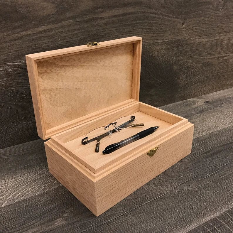 The Designcraft Studio Boxes with trays Unfinished Wood Box with Hinges & Tray-10 x 6 x 3 3/4-handmade gifts-memory boxes-engravable wood box-personalized boxes-small jewelry box