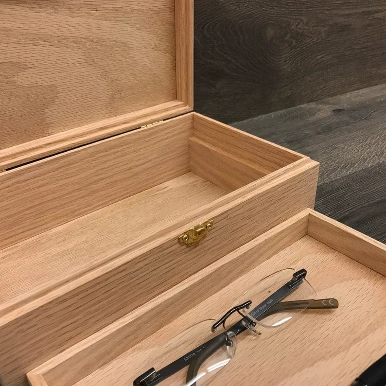 The Designcraft Studio Boxes with trays Unfinished Wood Box with Hinges & Tray-10 x 6 x 3 3/4-handmade gifts-memory boxes-engravable wood box-personalized boxes-small jewelry box