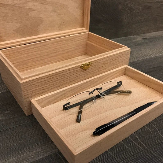 The Designcraft Studio Boxes with trays Unfinished Wood Box with Hinges & Tray-10 x 6 x 3 3/4-handmade gifts-memory boxes-engravable wood box-personalized boxes-small jewelry box