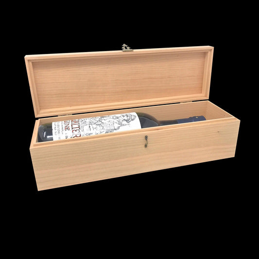 The Designcraft Studio Cherry / Gold Unfinished Wooden Wine Box with Hinge and Lock 13 3/4 x 4 1/4 x 4 Personalized Laser Engraving Available