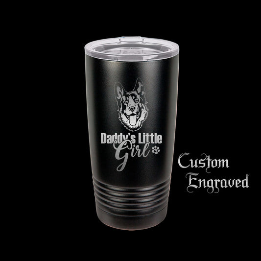 The Designcraft Studio Daddy's Little Girl German Shepherd Travel Mug, Stainless Steel, Powder Coated Tumbler, Polar Camel, Engraved, Coffee Mug, Dad Gift
