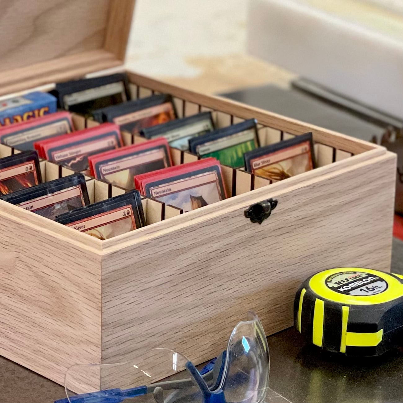The Designcraft Studio Game Card Boxes Copy of Unfinished Wooden Deck Box with Adjustable Dividers to Protect and Organize Your Favorite Cards