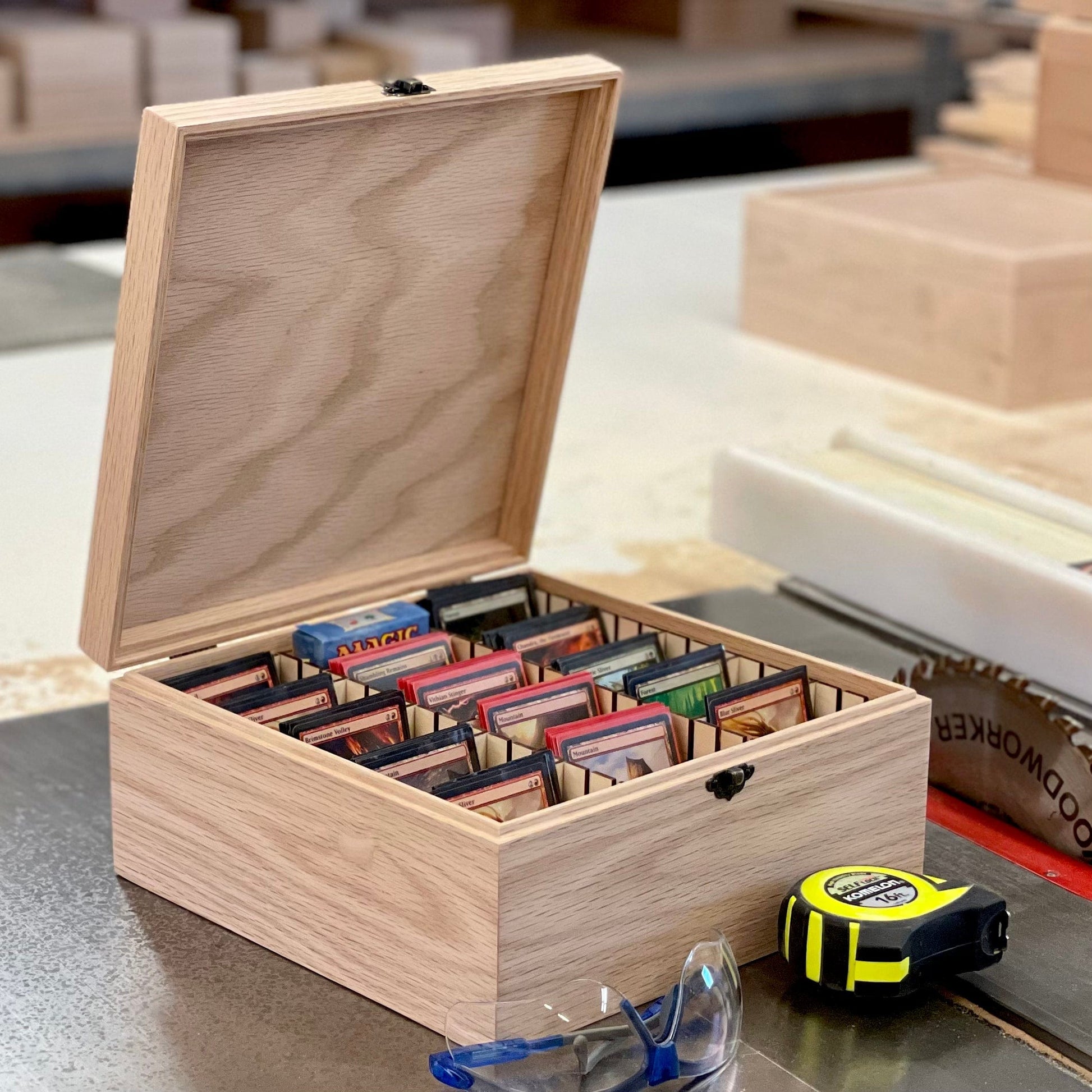 Wooden Trading Card Deck Box | Includes 12 Removable Dividers | Fits up to  1125 Sleeved Cards | Handmade (Box Shown in Oak)