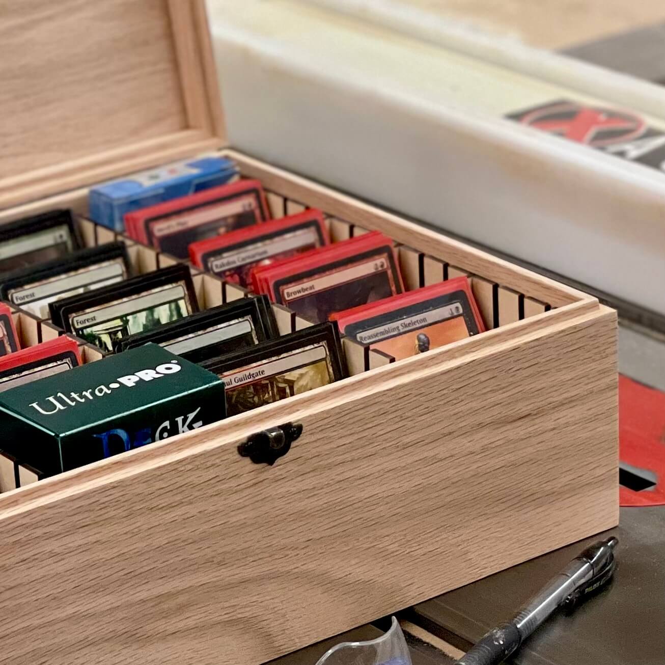 Wooden Trading Card Deck Box | Includes 20 Removable Dividers | Fits up to  1875 Sleeved Cards | Handmade (Box Shown in Oak)