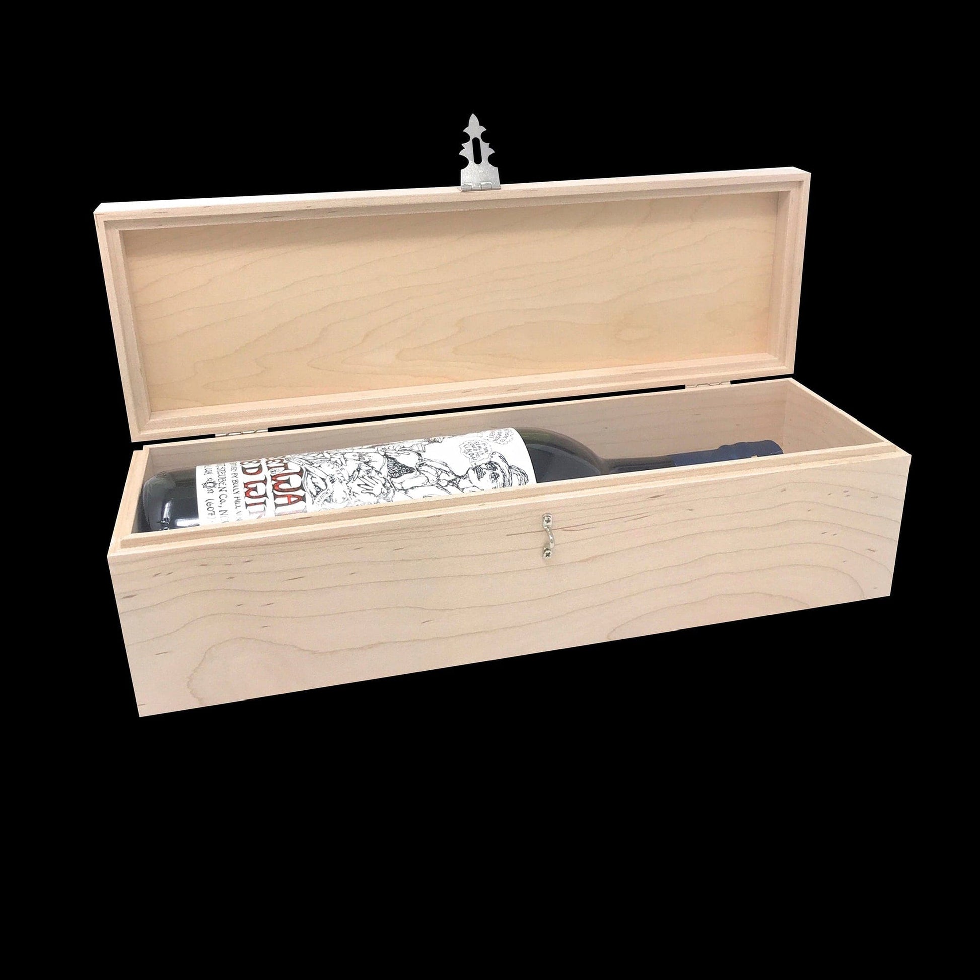 The Designcraft Studio Maple / Gold Unfinished Wooden Wine Box with Hinge and Lock 13 3/4 x 4 1/4 x 4 Personalized Laser Engraving Available
