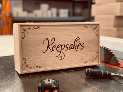 The Designcraft Studio Memory Boxes Personalized Keepsake Box 13 3/4 x 7 1/4 x 4, Handmade Wood Storage Box, Custom Engraved Memory Box, Unfinished Wooden Box