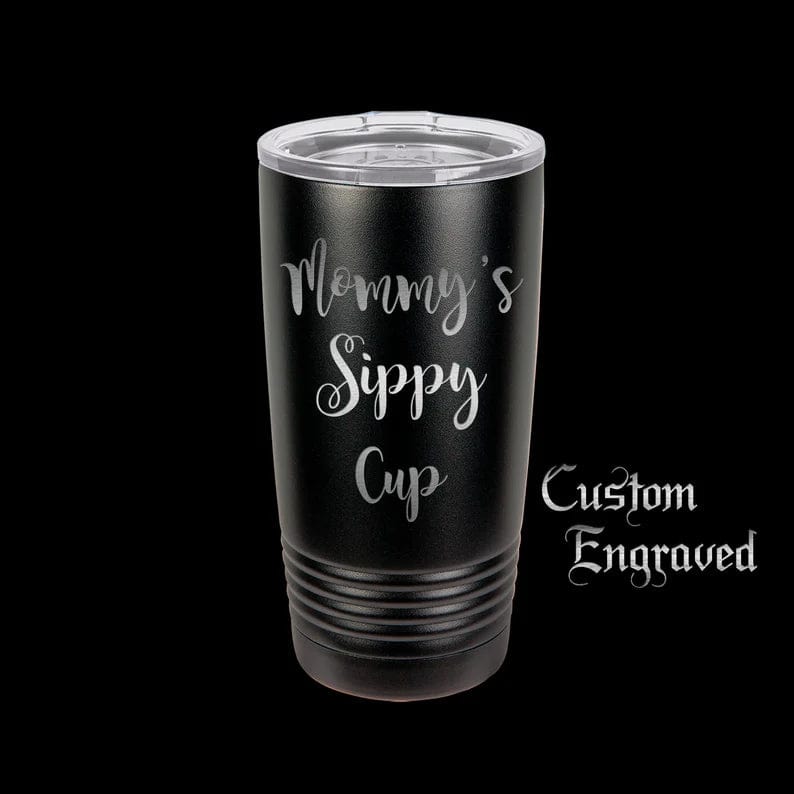 The Designcraft Studio Mugs Black Mommy's Sippy Cup Travel Mug, Stainless Steel, Powder Coated Tumbler, Polar Camel, Engraved, Coffee Mug, Mom Gift