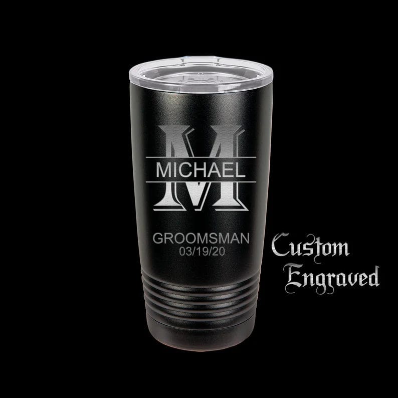 The Designcraft Studio Mugs Black Personalized Tumbler Travel Mug, Stainless Steel, Powder Coated Tumbler, Polar Camel, Coffee Mug, Groomsman Gift, Custom Engraved Monogram