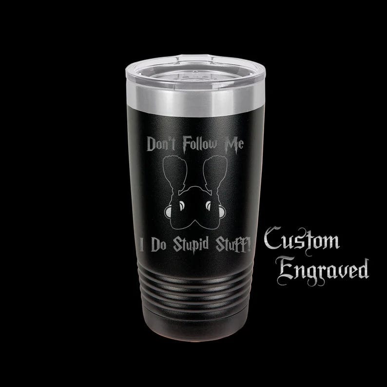 The Designcraft Studio Mugs Black with Silver Ring Dont Follow Me I Do Stupid Stuff Tumbler Travel Mug, Stainless Steel, Powder Coated Tumbler, Polar Camel, Coffee Mug, Scuba Diver Gift