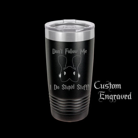 The Designcraft Studio Mugs Black with Silver Ring Dont Follow Me I Do Stupid Stuff Tumbler Travel Mug, Stainless Steel, Powder Coated Tumbler, Polar Camel, Coffee Mug, Scuba Diver Gift