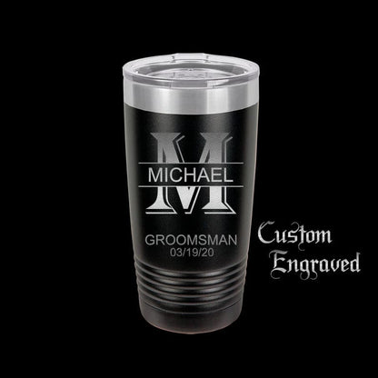 The Designcraft Studio Mugs Black with Silver Ring Personalized Tumbler Travel Mug, Stainless Steel, Powder Coated Tumbler, Polar Camel, Coffee Mug, Groomsman Gift, Custom Engraved Monogram